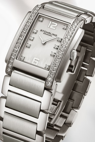 Montre à quartz ornée de cristaux Swarovski en acier - Argenté