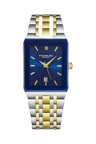 Montre à quartz en acier - Doré, argenté et bleu