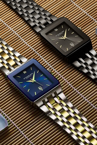 Montre à quartz en acier - Doré, argenté et bleu