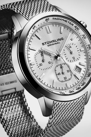 Montre à quartz en acier - Chronographe - Argenté