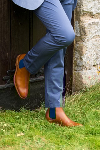 Boots Chelsea en cuir de veau Hopper  - Bleu et marron