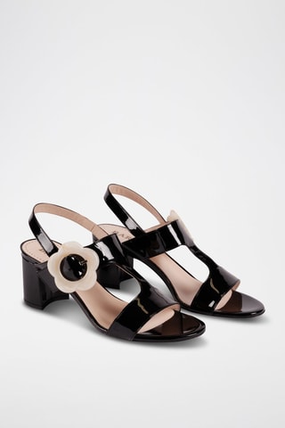 Sandales à talons en cuir verni Sandolo 407  - Blanc et noir