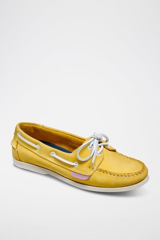 Chaussures bateau en cuir de veau Cleo  - Blanc et jaune
