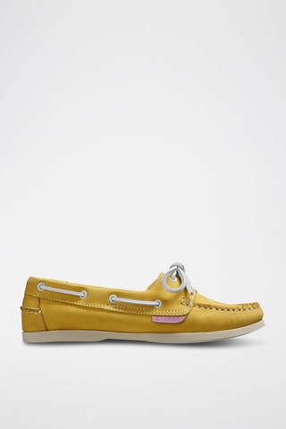 Chaussures bateau en cuir de veau Cleo  - Blanc et jaune