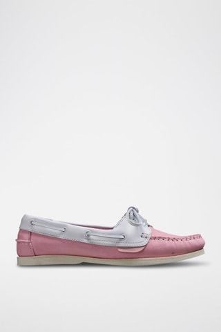 Chaussures bateau en cuir de veau Cleo  - Blanc et rose