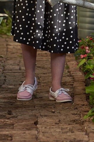 Chaussures bateau en cuir de veau Cleo  - Blanc et rose