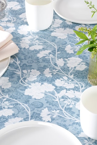 Toalha de mesa retangular - Branco e azul