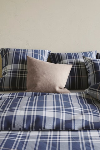 Lenzuolo con angoli in flanella di cotone 82 fili/cm² Carreaux - Blu e grigio chiaro