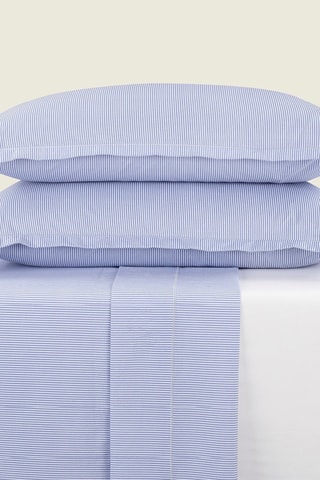 2 federe in percalle di cotone 80 fili/cm² Lyon - Cobalto e bianco