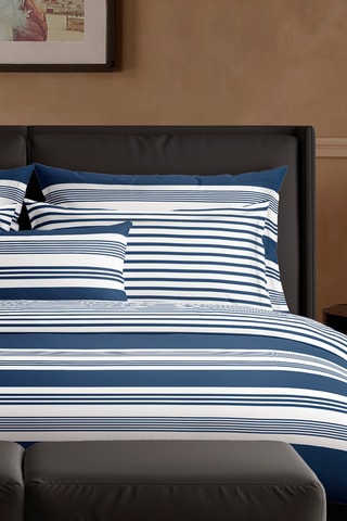 2 federe in raso di cotone 80 fili/cm² Sylvestre - Blu scuro e bianco