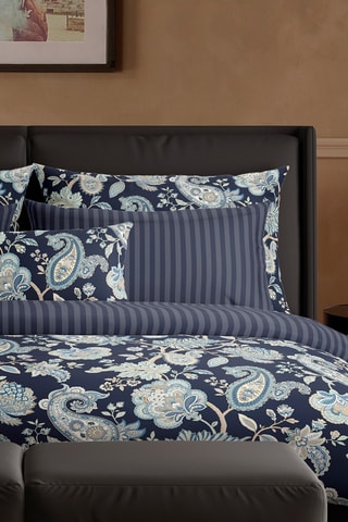 2 federe in raso di cotone 80 fili/cm² Nuit indienne - Blu scuro