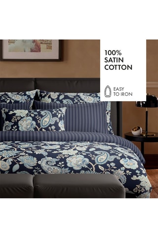 2 federe in raso di cotone 80 fili/cm² Nuit indienne - Blu scuro