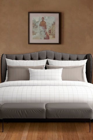 2 federe in raso di cotone 80 fili/cm² Motivi a quadri - Bianco e taupe