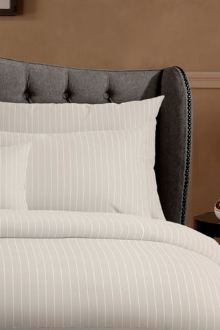 2 federe in raso di cotone 80 fili/cm² Rayures classiques - Taupe e bianco