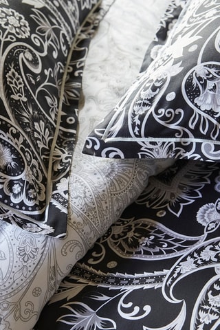 2 federe in raso di cotone 80 fili/cm² Paisley - Nero e bianco