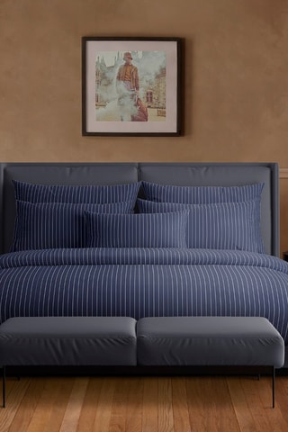 Parure copripiumino in raso di cotone 80 fili/cm² Rayures classiques - Blu scuro