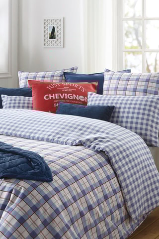 Parure copripiumino in percalle di cotone 190 g/m² Carreaux - Azzurro