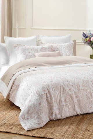 Parure copripiumino in raso di cotone 78 fili/cm² - Taupe e bianco