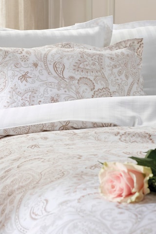 Parure copripiumino in raso di cotone 78 fili/cm² - Taupe e bianco