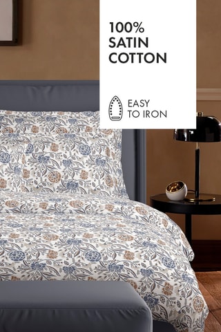 Parure copripiumino in raso di cotone 80 fili/cm² Ankur - Bianco e blu