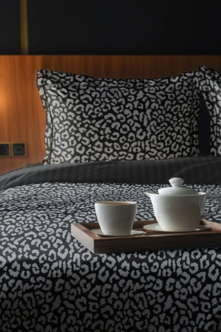 Parure copripiumino in raso di cotone 80 fili/cm² Fauve - Nero e grigio