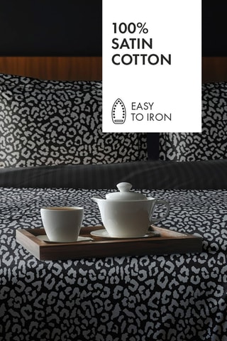 Parure copripiumino in raso di cotone 80 fili/cm² Fauve - Nero e grigio