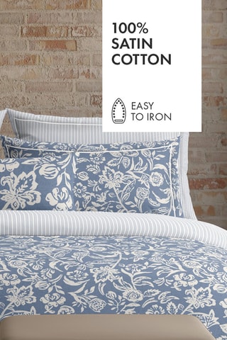 Parure copripiumino in raso di cotone 80 fili/cm² Bleu Jardin - Cobalto