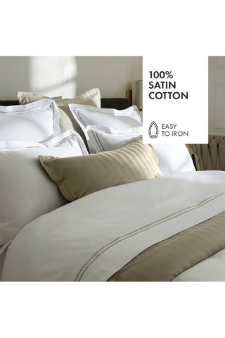 Lenzuolo sopra in raso di cotone 80 fili/cm² Saint-Tropez - Bianco e taupe