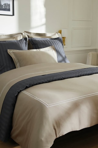 Lenzuolo sopra in raso di cotone 80 fili/cm² Saint-Tropez - Taupe e bianco