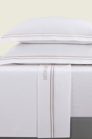 Parure copripiumino in raso di cotone 80 fili/cm² Saint-Tropez - Bianco e taupe