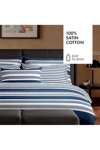 Parure copripiumino in raso di cotone 80 fili/cm² Sylvestre - Blu scuro e bianco