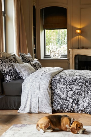 Parure copripiumino in raso di cotone 80 fili/cm² Paisley - Nero e bianco