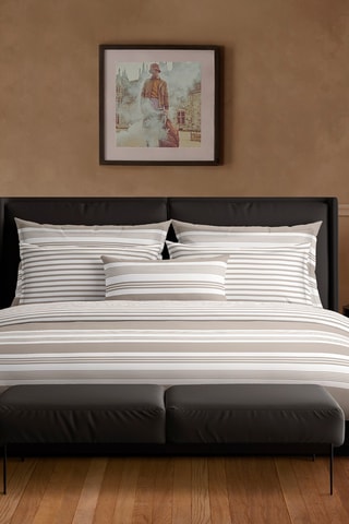 Parure copripiumino in raso di cotone 80 fili/cm² Sylvestre - Taupe e bianco