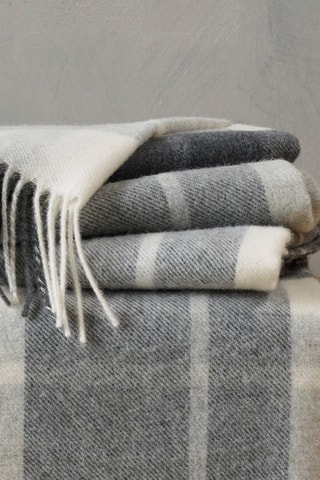 Plaid in misto lana - Bianco e grigio - 130 x 180 cm