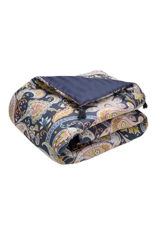 Trapunta in raso di cotone 80 fili/² Paisley - Blu scuro e giallo