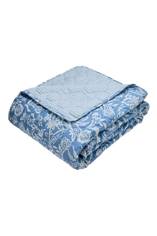 Copriletto double face in raso di cotone Bleu jardin - 80 fili/cm² - Blu