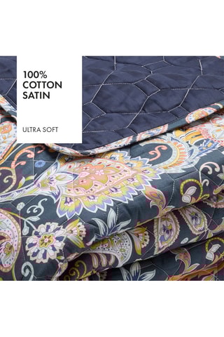 Copriletto in raso di cotone 80 fils/cm² Paisley - Blu scuro e giallo