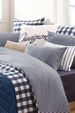 Federa in cotone Vichy - 57 fili/cm² - Blu scuro