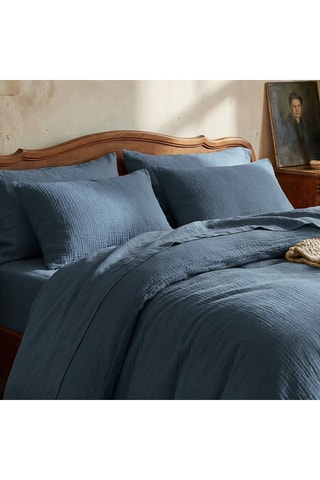 2 federe in garza di cotone Uni - 85 fili/cm² - Blu