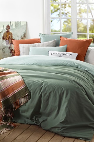 Parure copripiumino in cotone lavato Uni - 57 fili/cm² - Verde scuro