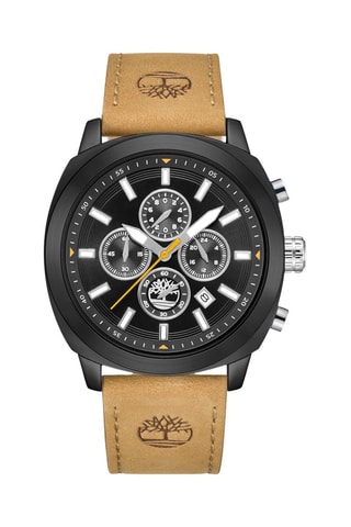 Montre à quartz en cuir - Chronographe - Beige et noir