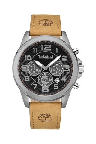 Leren Horloge - Chronograaf - Beige en Zilverkleurig