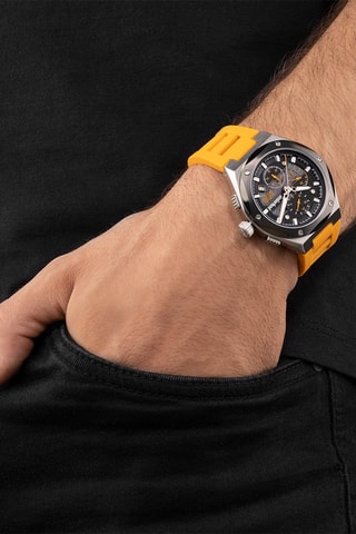 Montre à quartz en silicone - Orange et argenté