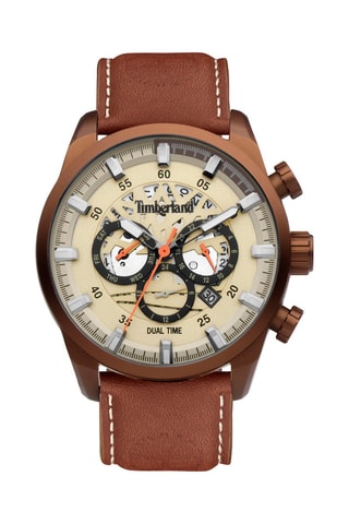 Leren Quartz Horloge Henniker II - Bruin en Geel