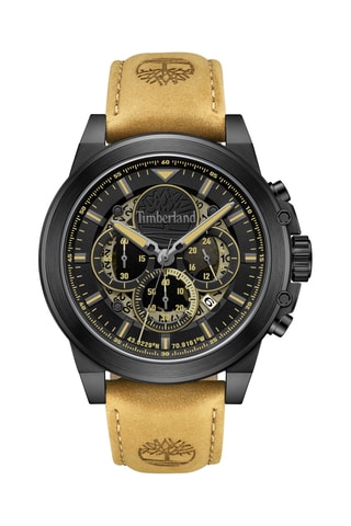 Montre à quartz en cuir - Chronographe - Beige et noir