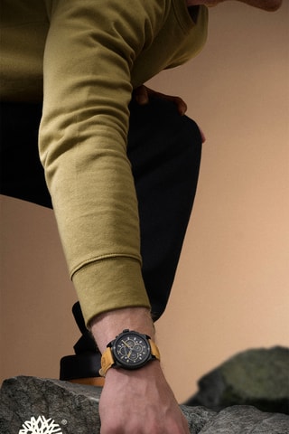 Montre à quartz en cuir - Chronographe - Beige et noir