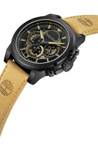 Montre à quartz en cuir - Chronographe - Beige et noir