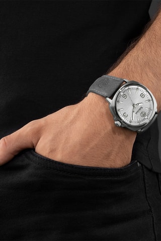 Montre à quartz en cuir - Gris et argenté
