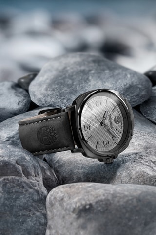 Montre à quartz en cuir - Gris et argenté