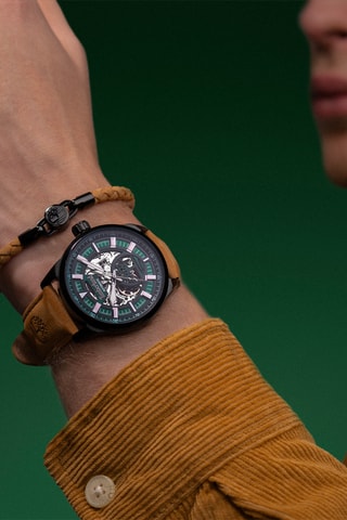 Montre à quartz en cuir - Beige et noir